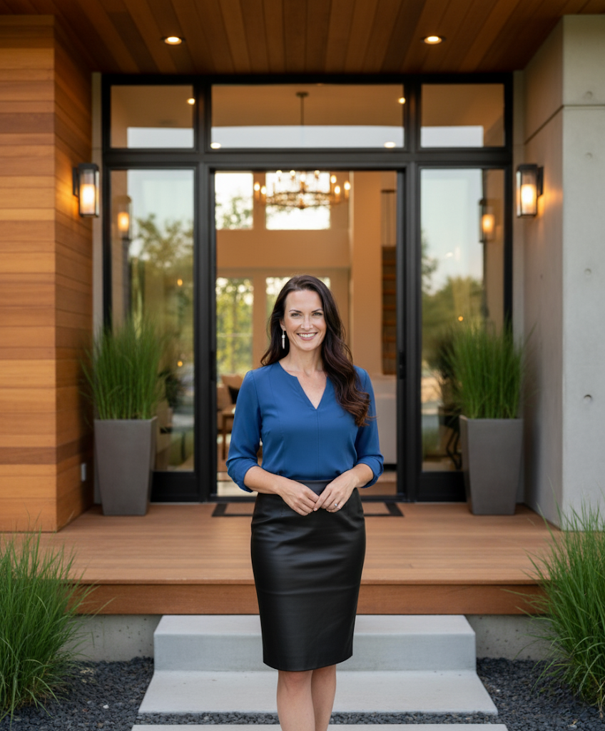 Elizabeth Turra standing outside a modern home